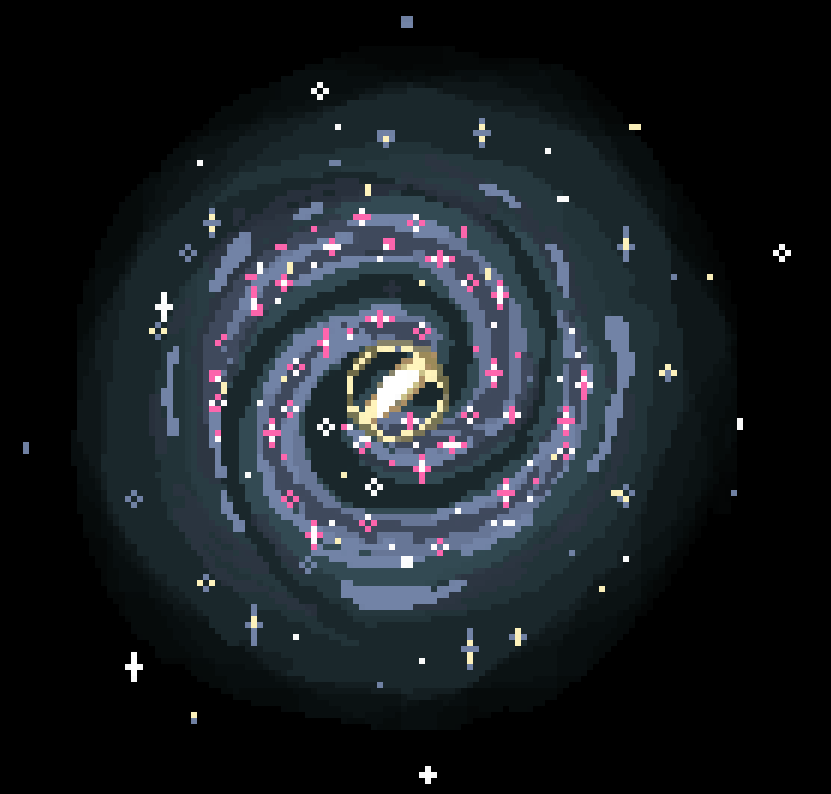 white and pink pixel art galaxy